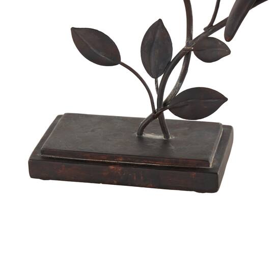 10" Black Polystone Bird Perching Decorative Sculpture with Leaf Vines and Copper Shading